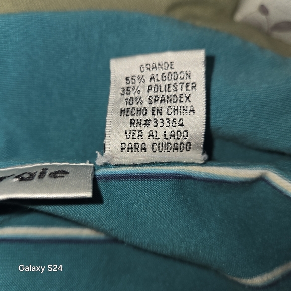 ENERGIE GIRLS TOP 3-BUTTON FRONT COLLAR SHORT SLEEVES TEAL WHITE STRIPE SIZE LG - Picture 9 of 10